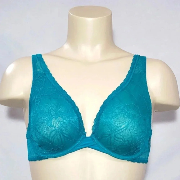 36D Xhilaration Unlined T-Shirt Lace Underwire Bra Teal Green New with Tags - Picture 2 of 6